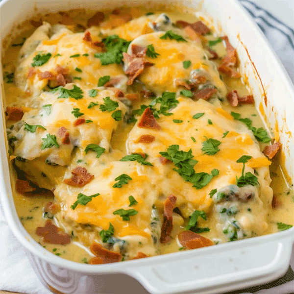 Keto Cheesy Chicken and Bacon Casserole