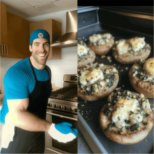 man cooking a Keto Goat Cheese Stuffed Mushrooms